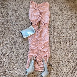 Blush ruched bodycon sexy midi dress